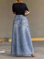 High-Waisted Slit Denim Skirt