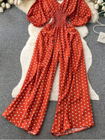 Smocked V-Neck Wide Leg Jumpsuit