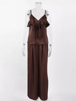Ruffle V-Neck Cami and Wide-Leg Pants Two-Piece Set