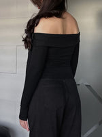 Off-Shoulder Tie-Front Long Sleeve Blouse