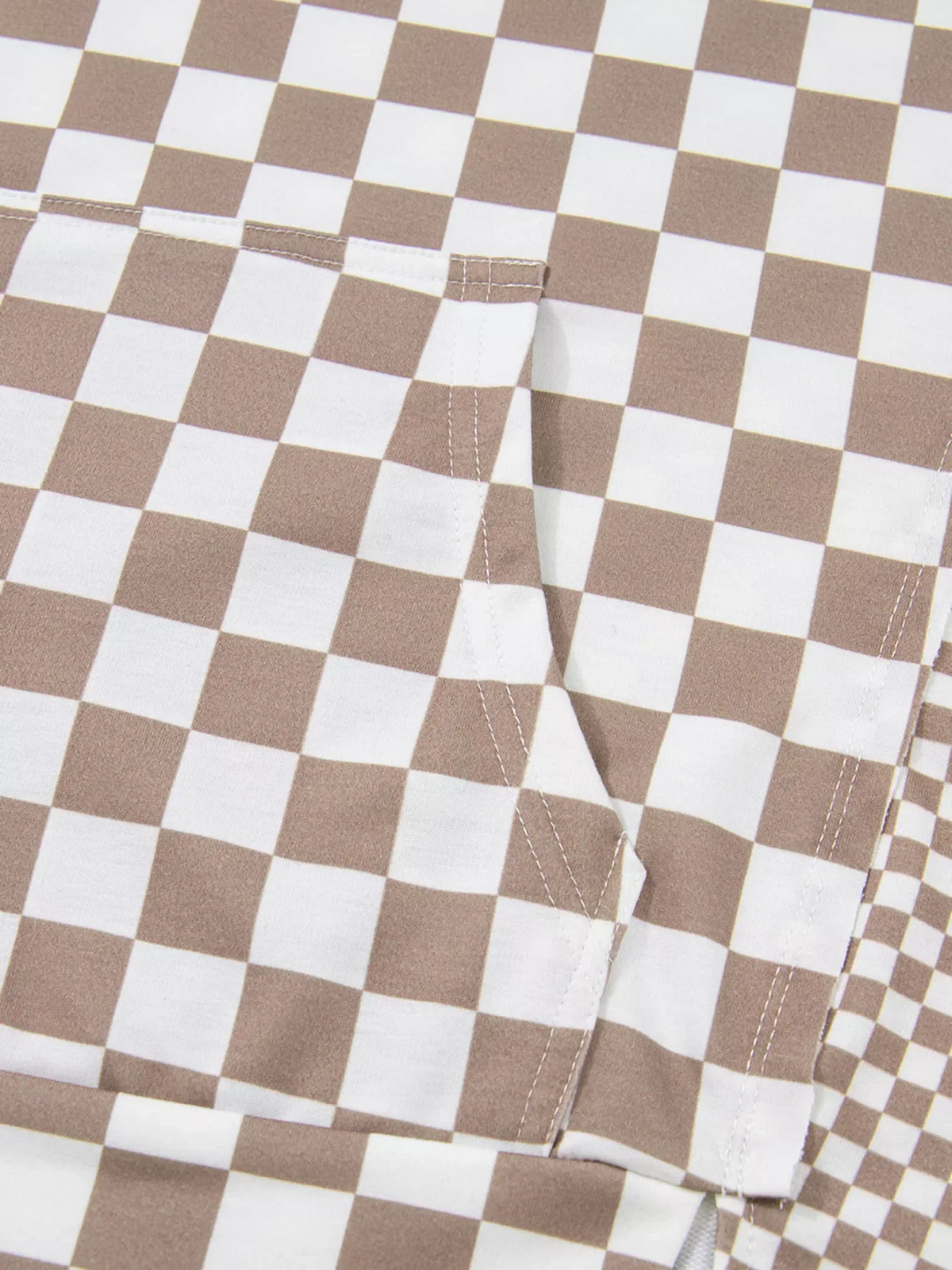 Checkered Pattern Oversized Drawstring Hoodie