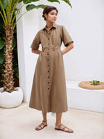 Button Front Short Sleeve Shirt Dress