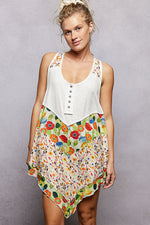 POL Round Neck Ribbed Tank with Woven Print Patch