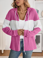 Drawstring Color Block Zip Up Outerwear