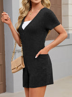 Casual Ribbed Knit V-Neck Romper