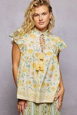 POL Tassel Tied Floral Flutter Sleeve Blouse