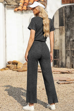 Ribbed Short Sleeve Wide Leg Jumpsuit