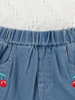 Children's Ruffle Trim Top & Denim Shorts Set