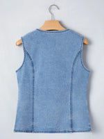 Buttoned Front Slit Denim Vest