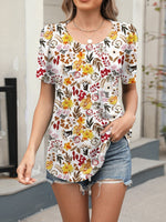Floral Print Short Sleeve Blouse