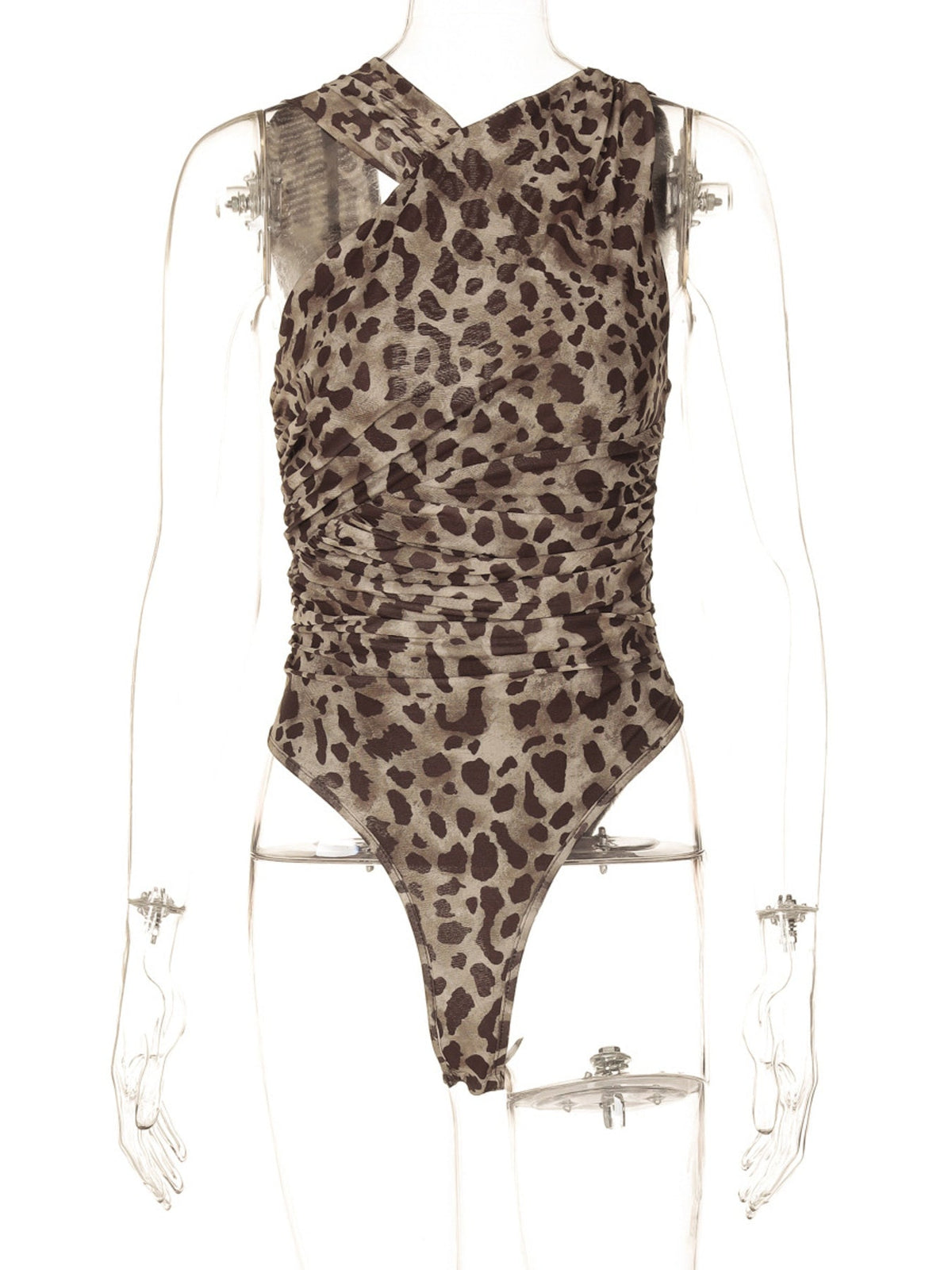 Asymmetrical Neck Leopard Bodysuit