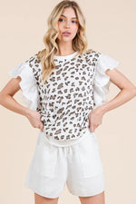 Lime 'N' Chili Ribbed Leopard Print Ruffle Detail Sleeveless Top