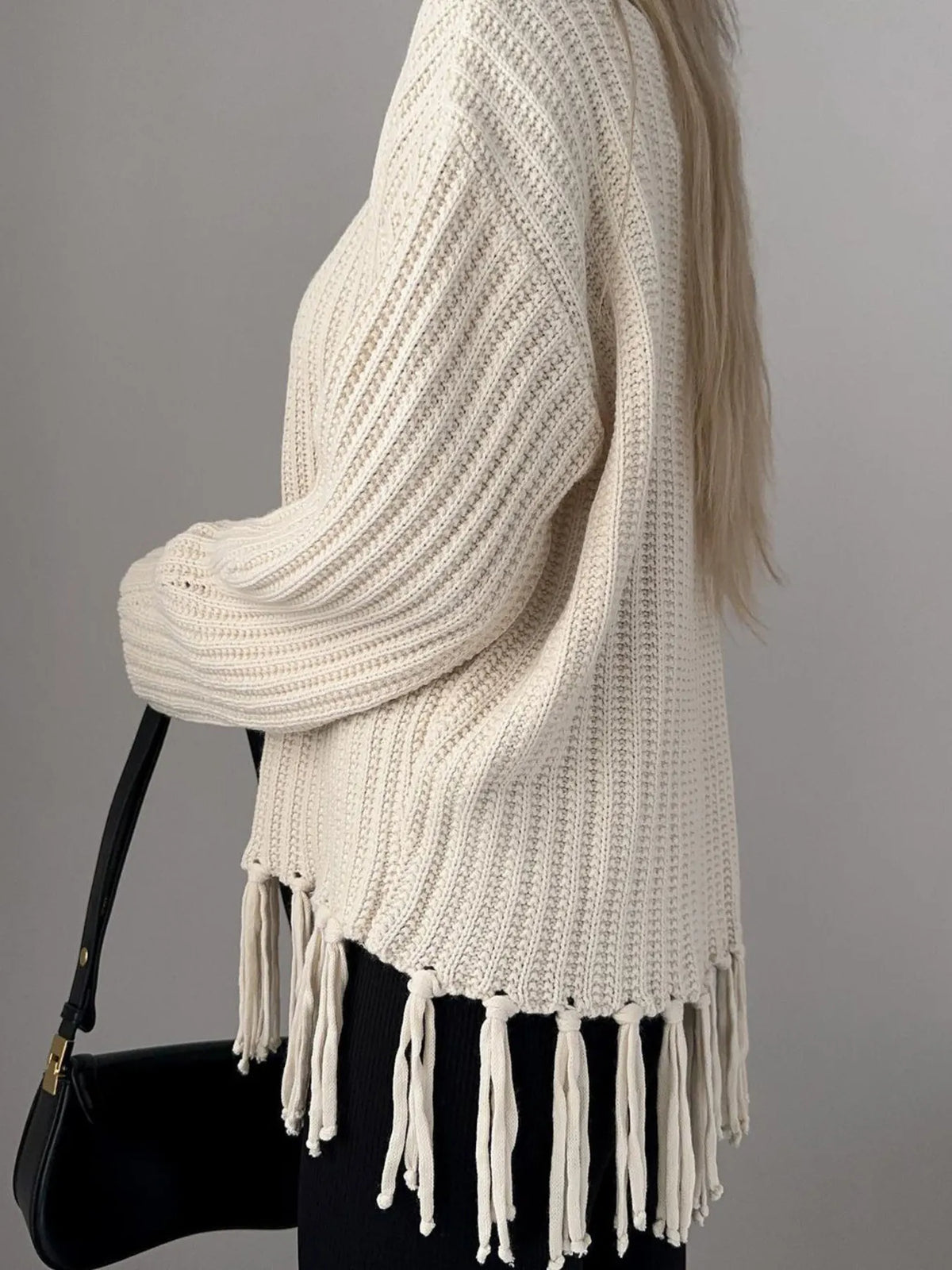 Fringe Round Neck Long Sleeve Sweater