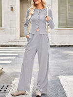 Button-Up Top & Wide Leg Pants Set