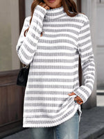Striped Turtleneck Long Sleeve Knit Top
