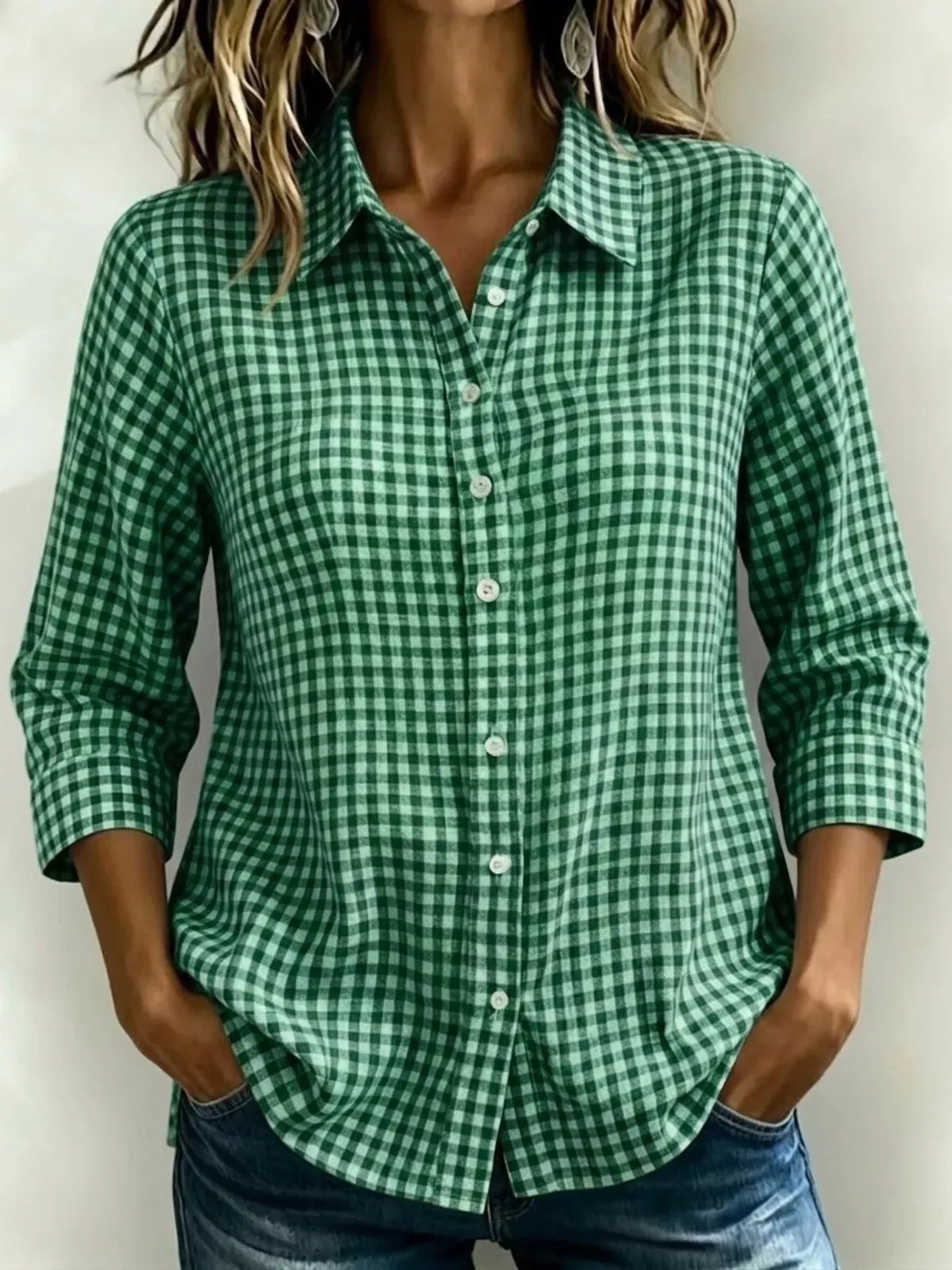 Full Size Plaid Collared Neck Button Up Shirt Plus Size