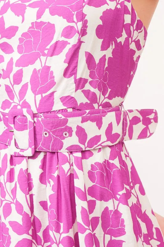 And The Why Square Neck Belted Floral Printed Midi Dress