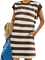 Full Size Casual Striped Short Sleeve Mini Dress Plus Size