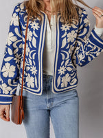 Flower Print Open Front Buttoned Cuffs Elegant Jacket