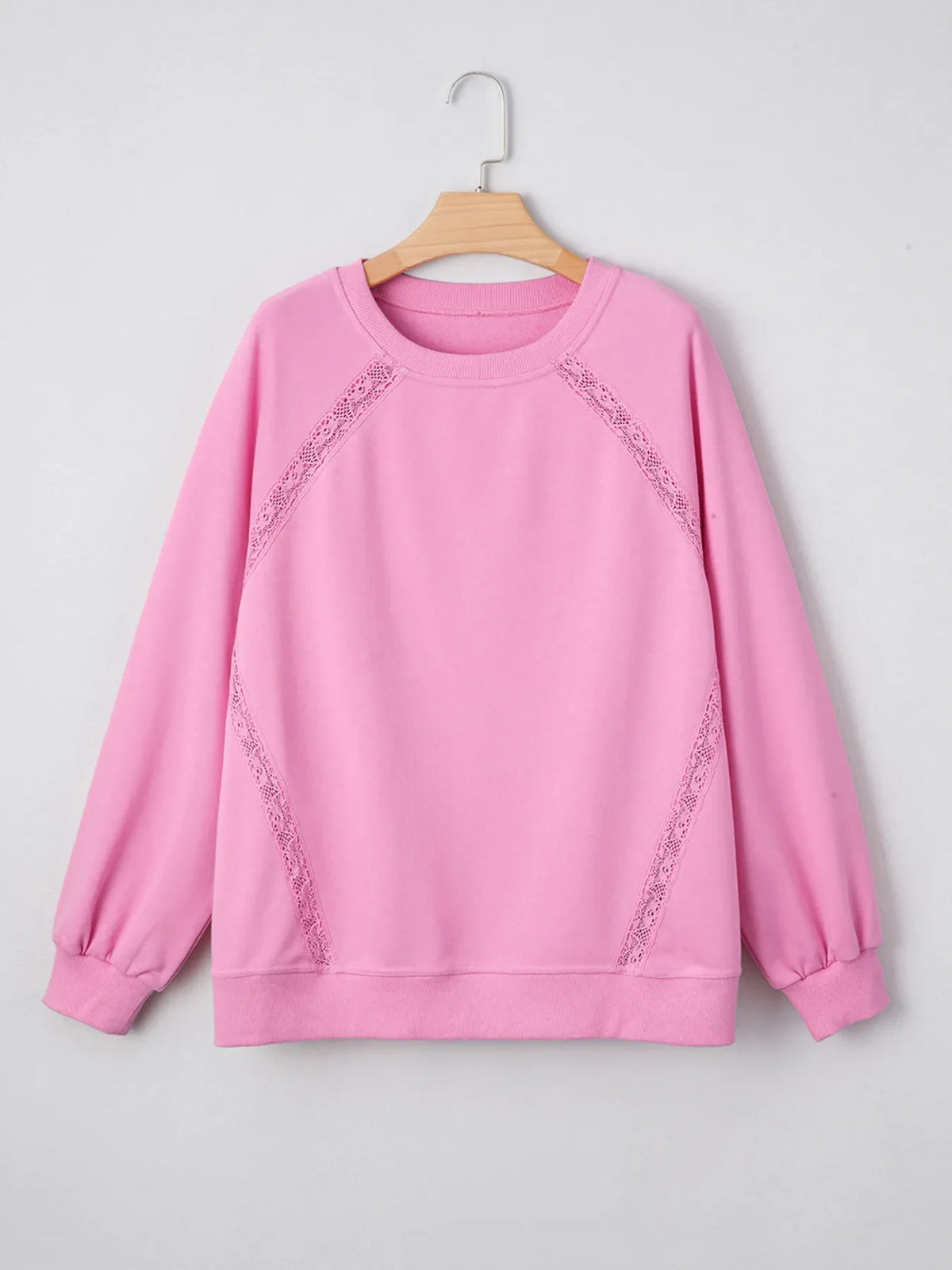 Lace Patched Raglan Sleeve Loose Fit Sweatshirt