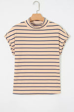Stripe Mock Neck Short Sleeve Loose Top