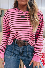 Stripe V Neck Drop Shoulder Long Sleeve Top