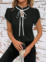 Tie Neck Short Sleeve Blouse