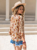 Floral V-Neck Spliced Lace Blouse