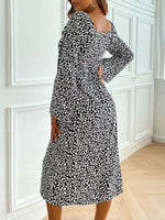 Printed Tie Flare Sleeve Midi Dress