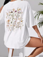 Full Size Floral Short Sleeve Casual T-Shirt Plus Size
