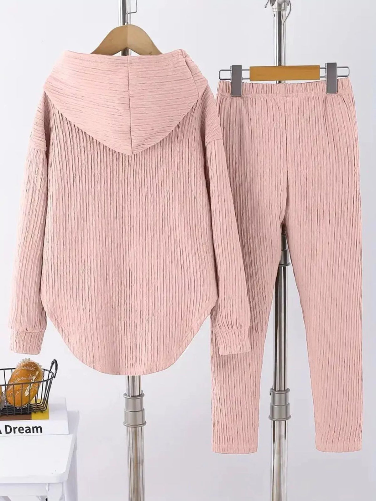 Textured Long Sleeve Hoodie and Pants Set