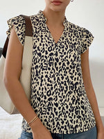 Leopard Print Ruffle Sleeve Blouse