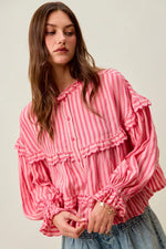 SO ME Variegated Stripe Reversible Flowy Boho Blouse