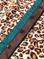 Leopard Print Contrast Frilled Trim Button Down V Neck Shirt
