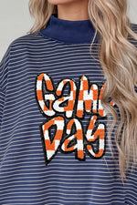 Stripe GAME DAY Letter Print Long Sleeve Two Piece Graphic Shorts Set