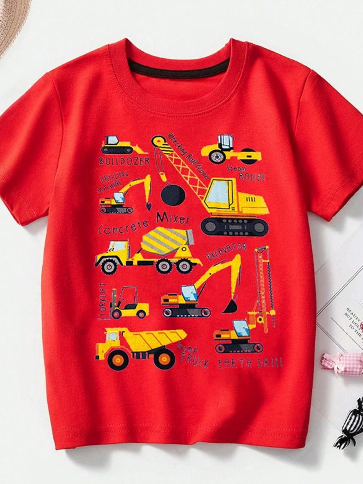 Children's Construction Vehicle Crew Neck Short Sleeve T-Shirt