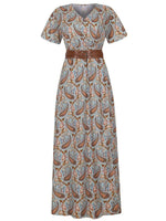 Full Size Printed V-Neck Short Sleeve Maxi Dress Plus Size