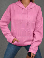 Full Size Textured Embossed Long Sleeve Hoodie Plus Size