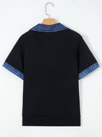 Denim Trim Button Detail Top