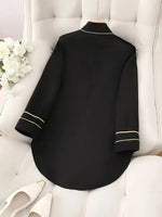 Decorative Button Hight-Low Blazer with Cuff Trim