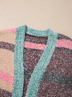Color Block Striped Side Slit Open Front Cardigan