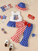 Children's Patriotic Tank and Pants Outfit Set with Hat