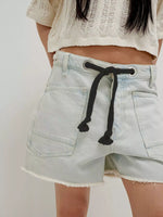 Drawstring Raw Hem Denim Shorts