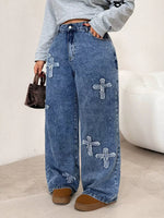 Embellished Cross Wide-Leg Jeans