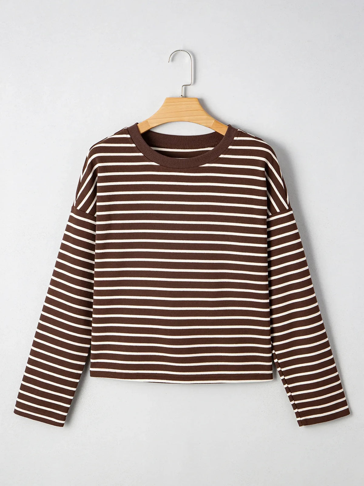 Stripe Cropped Crew Neck Long Sleeve T Shirt