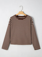Stripe Cropped Crew Neck Long Sleeve T Shirt