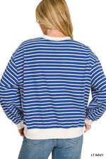 Zenana Striped Rib Banded Sweatshirt