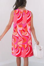 Abstract Floral Print Sleeveless Shift Mini Dress