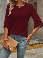 Textured Waffle Knit Three-Quarter Sleeve T-Shirt