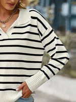 Ribbed Hem Long Sleeve Striped Sweater